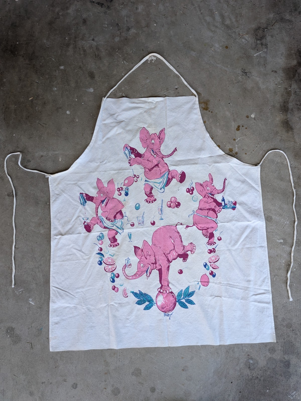 Vintage 1930s Tony Sarg Sweet Adeline Pink Elephant Cocktail Bar Apron Novelty Vintage 1930s Tony Sarg Sweet Adeline Pink Elephant Cocktail Bar Apron Novelty