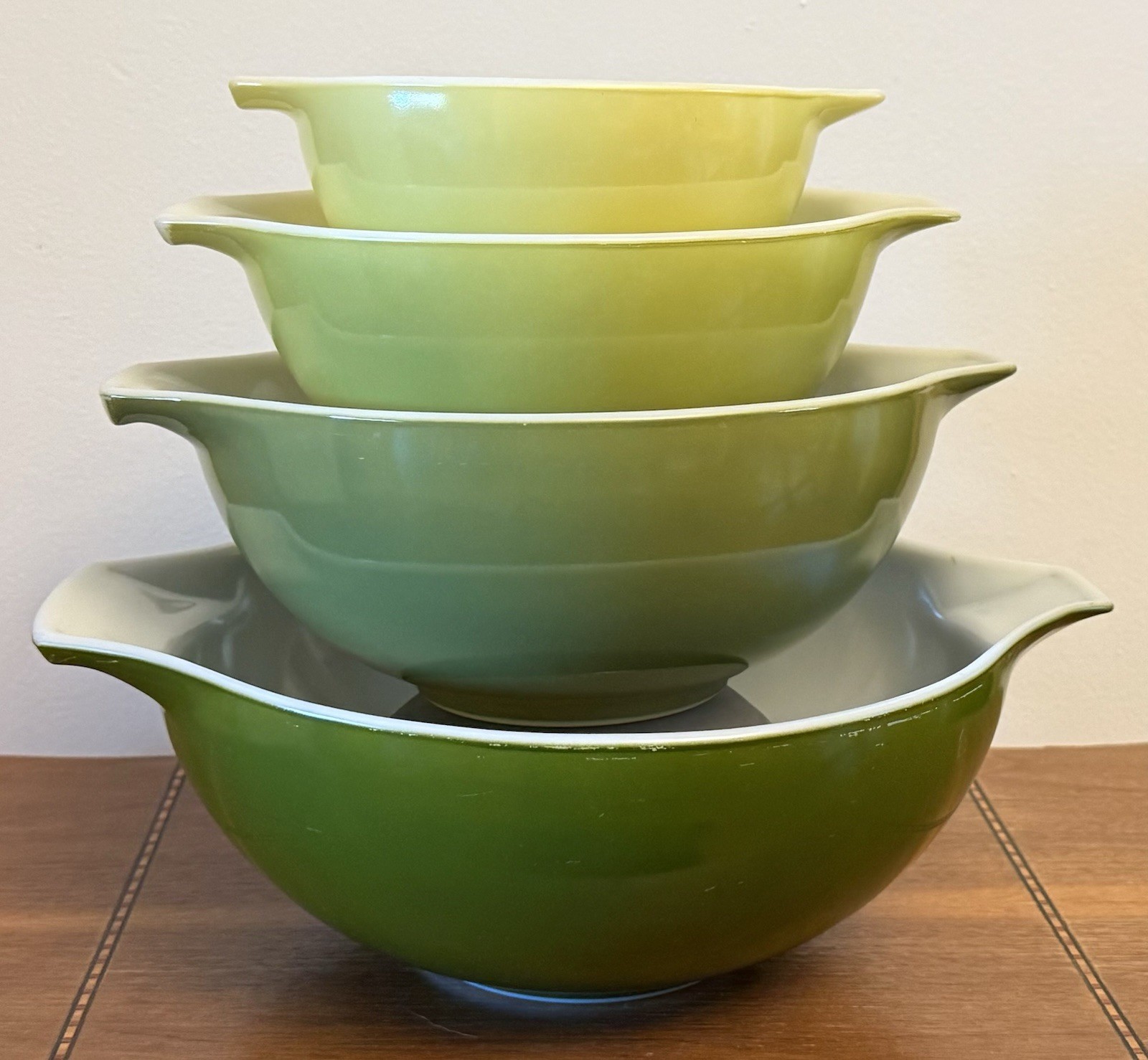 4 Vintage Pyrex Cinderella Mixing Bowls Avocado Gradient 441 442 443 444 4 Vintage Pyrex Cinderella Mixing Bowls Avocado Gradient 441 442 443 444
