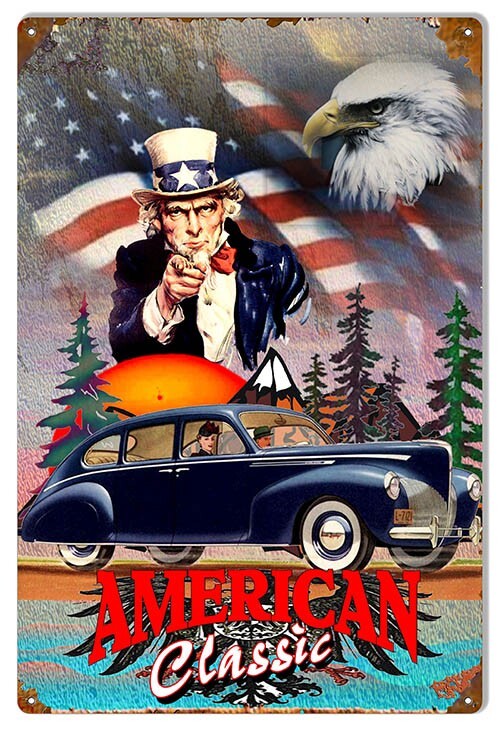AMERICAN CLASSIC CAR UNCLE SAM EAGLE 18" HEAVY DUTY USA MADE METAL AUTO ADV SIGN AMERICAN CLASSIC CAR UNCLE SAM EAGLE 18" HEAVY DUTY USA MADE METAL AUTO ADV SIGN