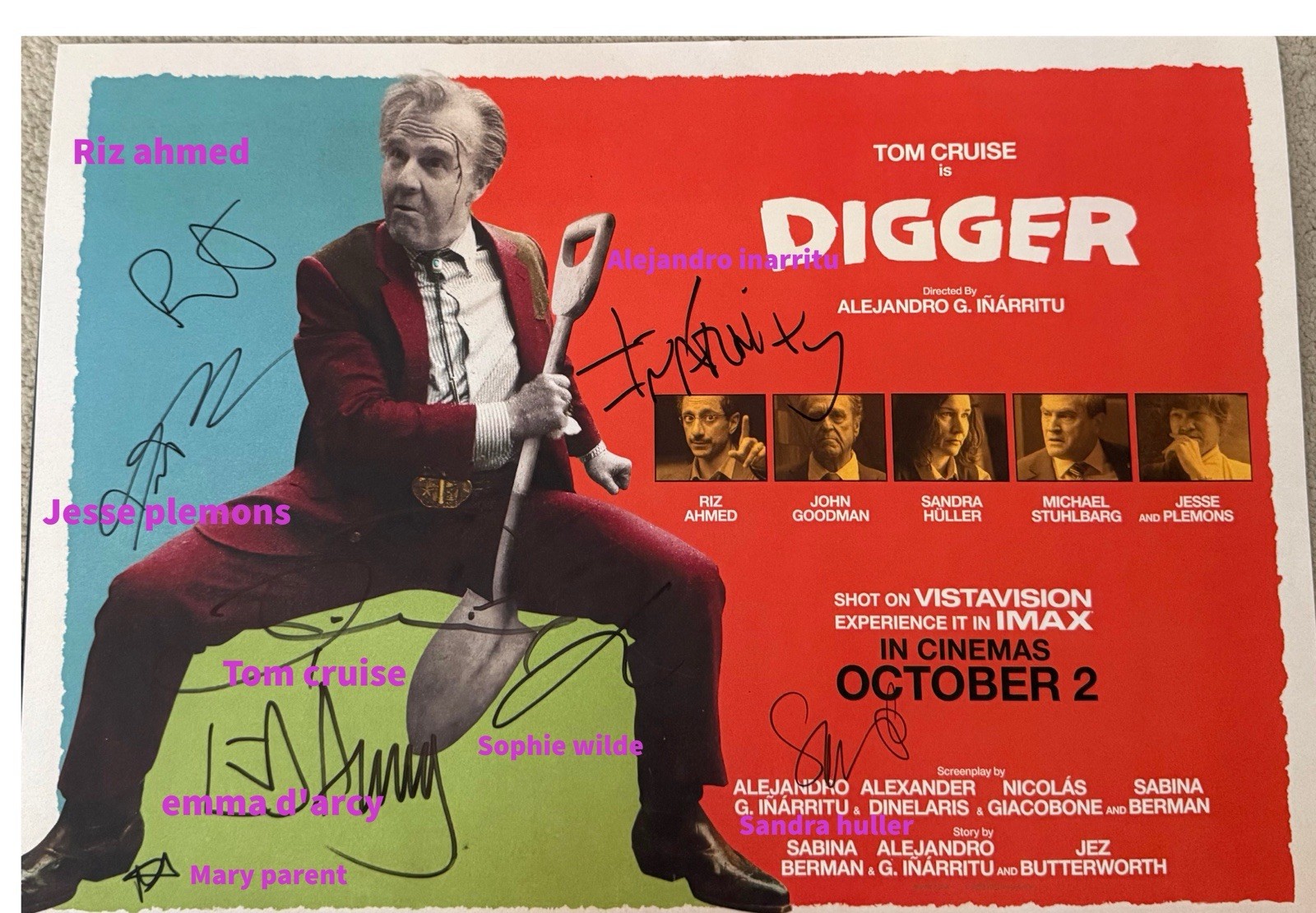 Digger Tom Cruise Autograph London Premiere Signed Jesse Plemons Riz Ahmed A3 Digger Tom Cruise Autograph London Premiere Signed Jesse Plemons Riz Ahmed A3