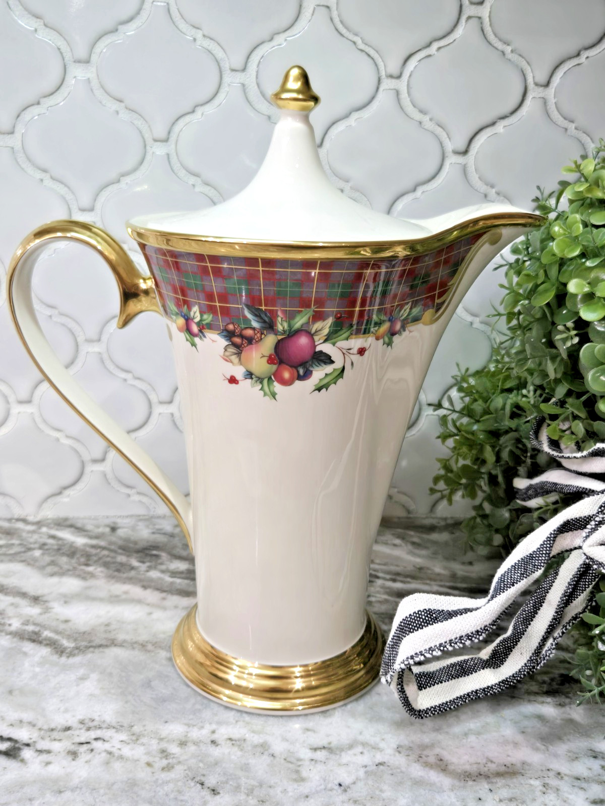 Lenox Holiday Tartan Coffee Pot 11 1/4- RARE/ Mint Condition
