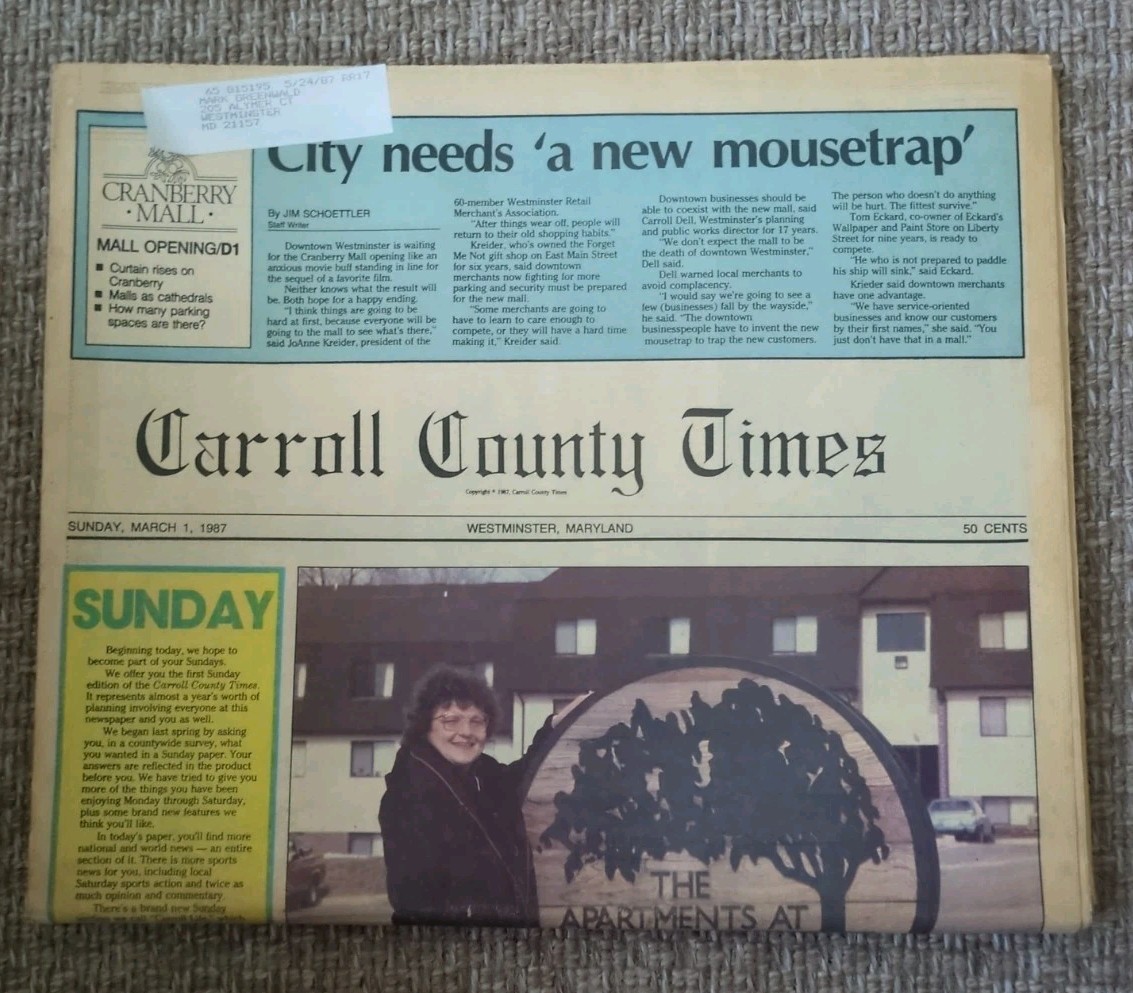 Carroll County Times - 3/1/87 - Cranberry Mall Opening - Full Paper Westminster Carroll County Times - 3/1/87 - Cranberry Mall Opening - Full Paper Westminster