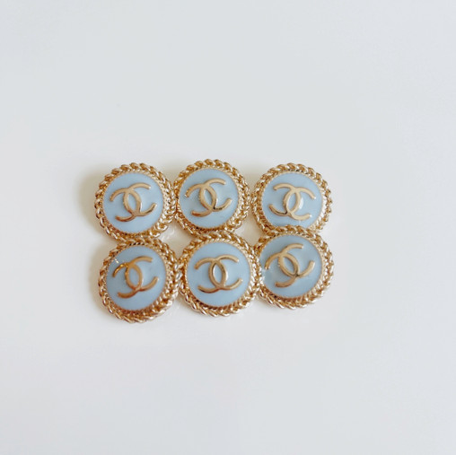 STAMPED lot of 6 Designer Blue and Gold Button 21mm STAMPED lot of 6 Designer Blue and Gold Button 21mm