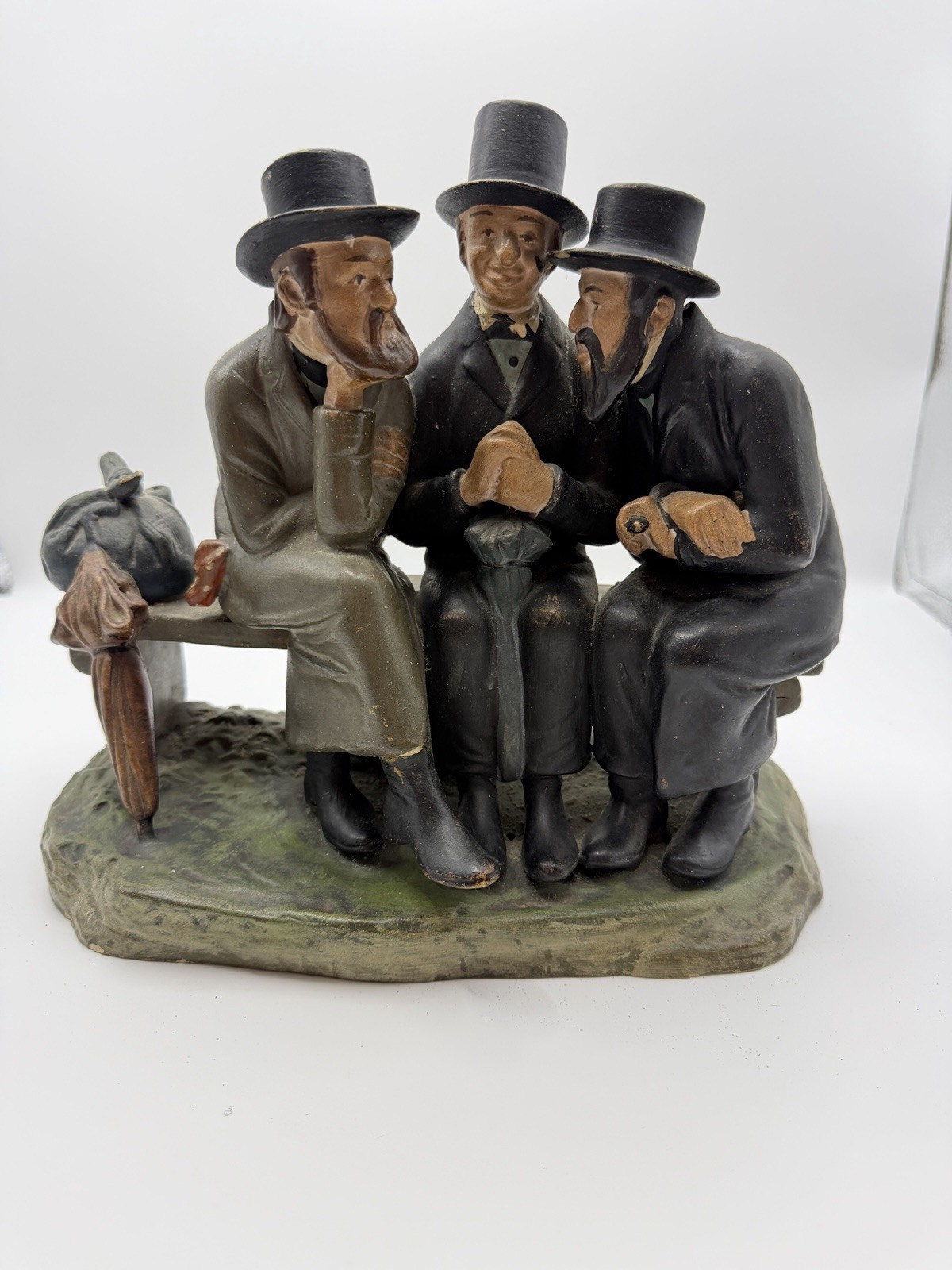 Vintage Antique Terracotta Group Three Jews On Bench Figurine Judaica Czech Vintage Antique Terracotta Group Three Jews On Bench Figurine Judaica Czech