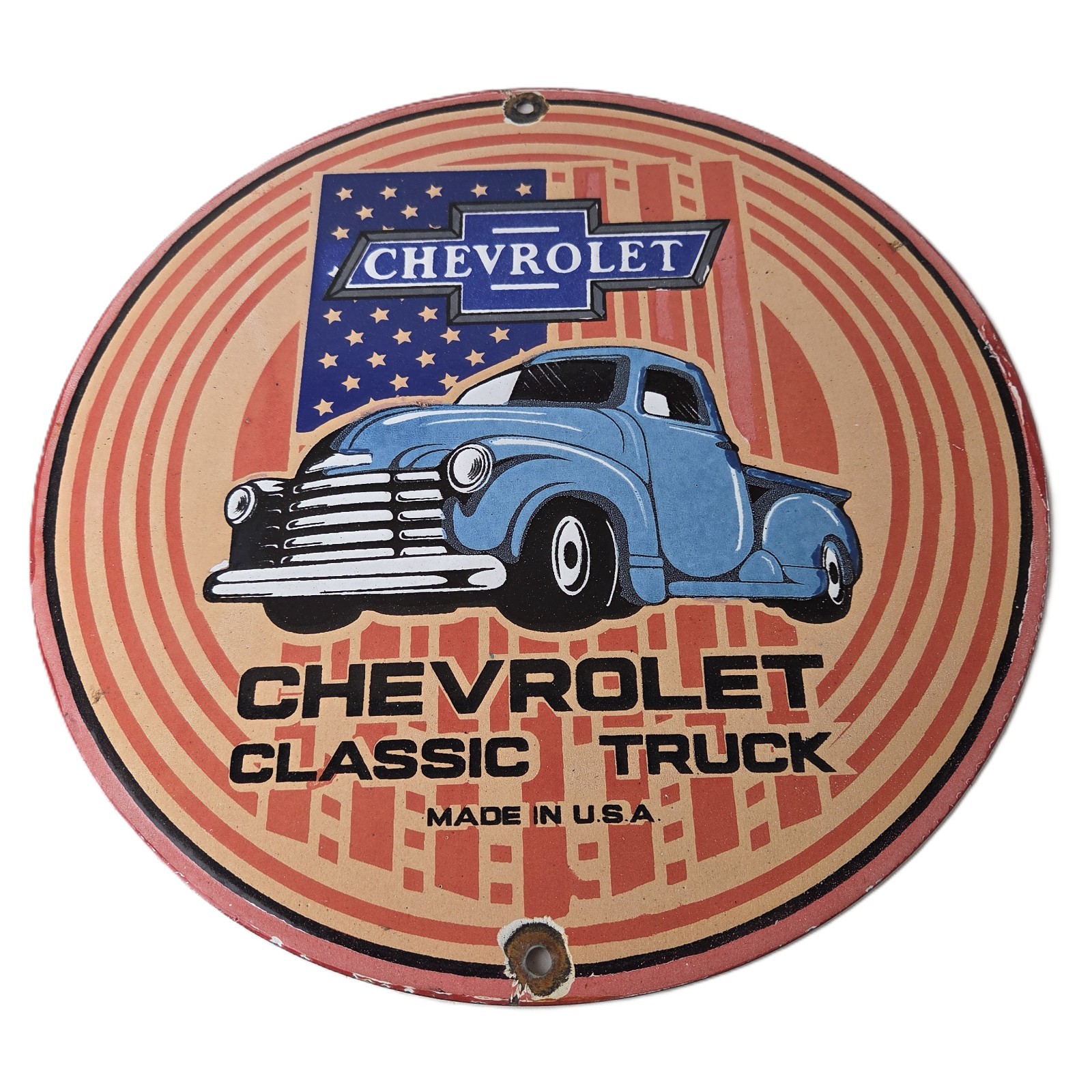 Vintage Chevrolet Trucks Sign - Porcelain Bow-Tie Classic Pickup Gas Pump Sign Vintage Chevrolet Trucks Sign - Porcelain Bow-Tie Classic Pickup Gas Pump Sign