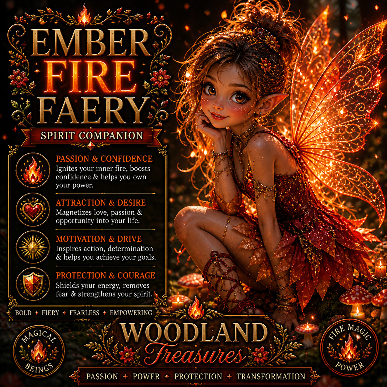 Ember Fire Pixie Faery Spirit Companion -Confidence • Attraction • Passion