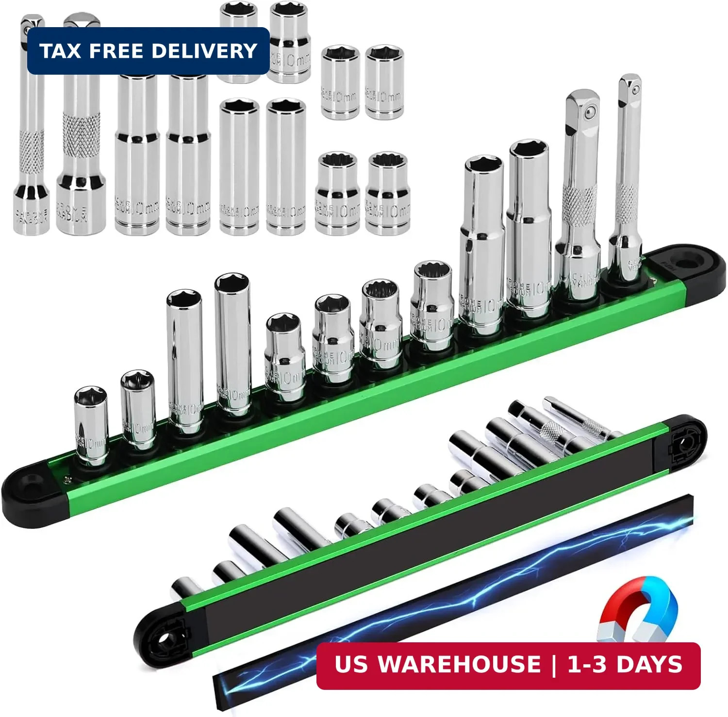 12-Piece 1/4" & 3/8" Drive 10mm Socket Set with 3-inch 3/8 & 1/4 Extension Bars