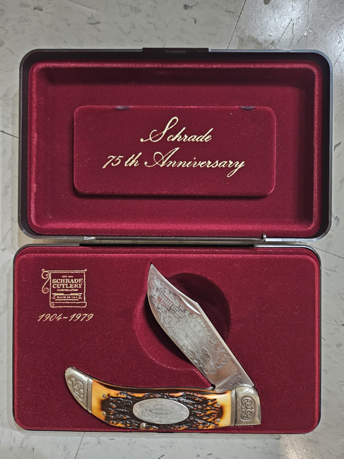 Vintage Schrade USA 75th anniversary large clasp pocket knife Vintage Schrade USA 75th anniversary large clasp pocket knife