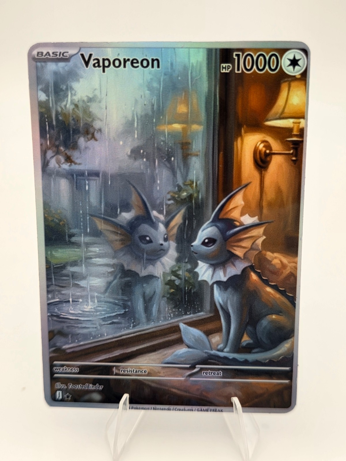 CUSTOM FAN ART Vaporeon Raining Holo Card CUSTOM FAN ART Vaporeon Raining Holo Card