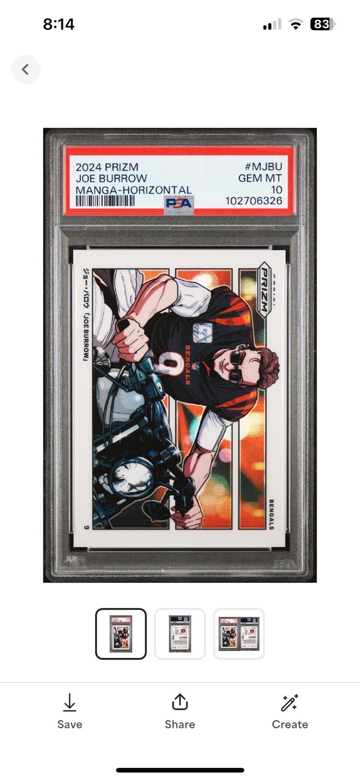 2024 Panini Prizm Joe Burrow Manga-Horizontal M-JBU PSA 10 Graded Card 2024 Panini Prizm Joe Burrow Manga-Horizontal M-JBU PSA 10 Graded Card