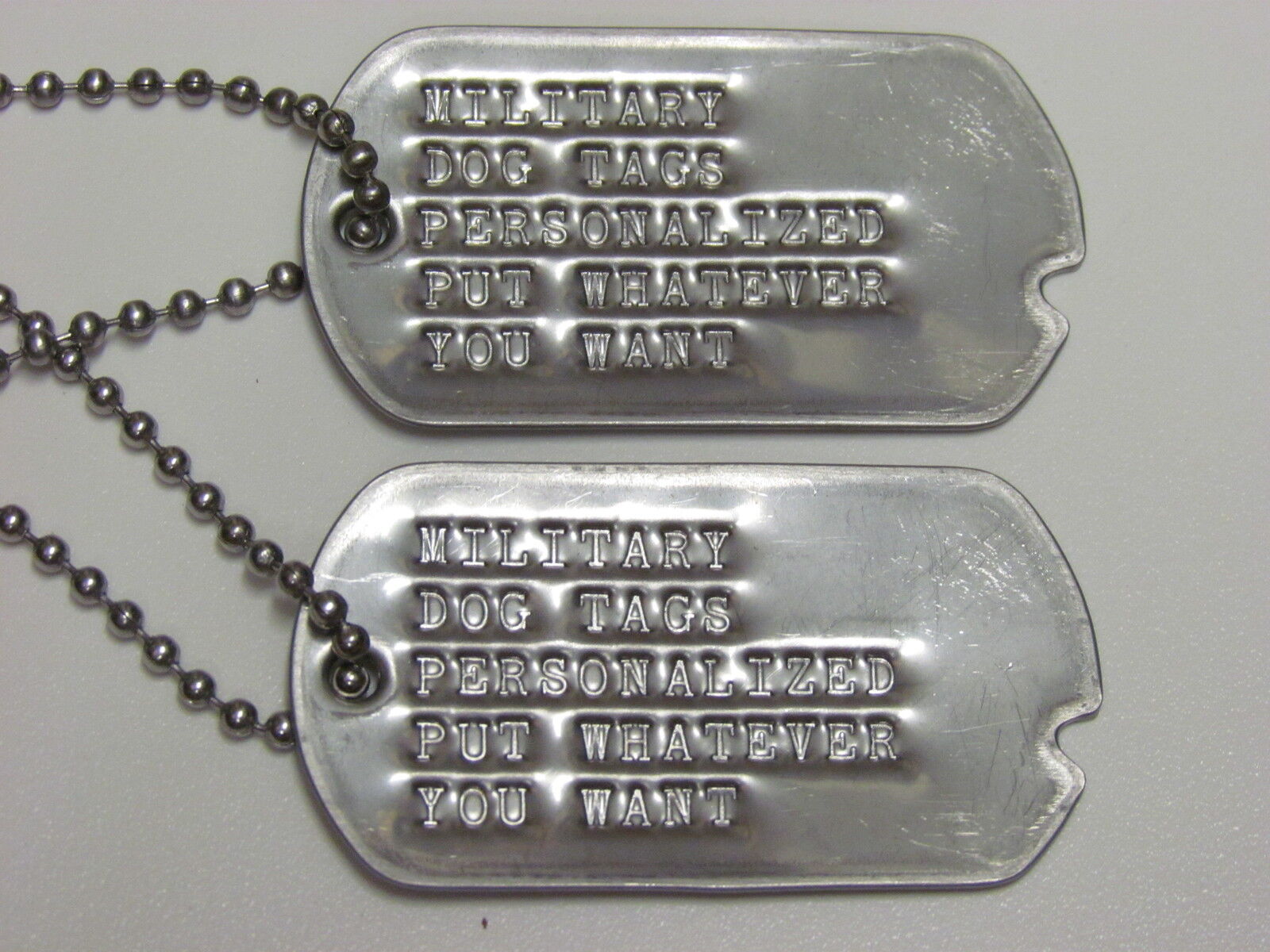 NOTCHED DOG / TOE TAGS WW2 PERSONALIZED SET MADE ON WWII  MACHINE DEBOSSED