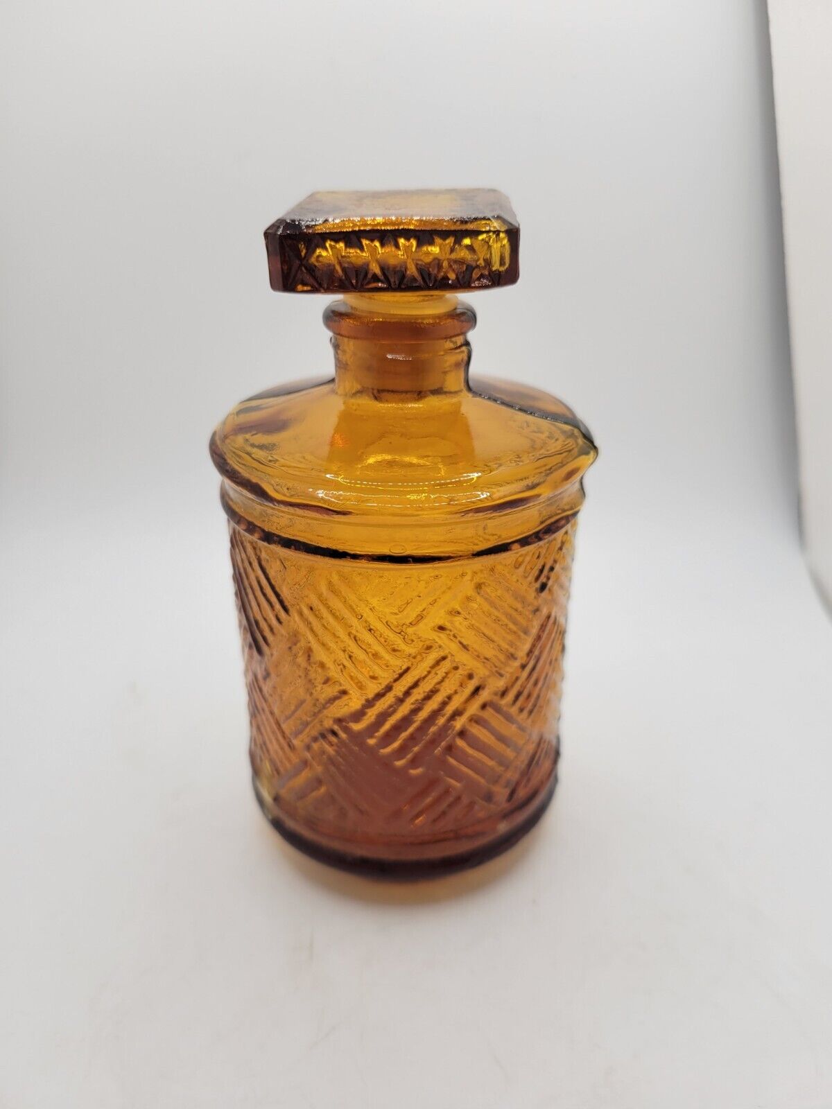 Vintage Amber Glass Small Decanter Basket Weave Pattern