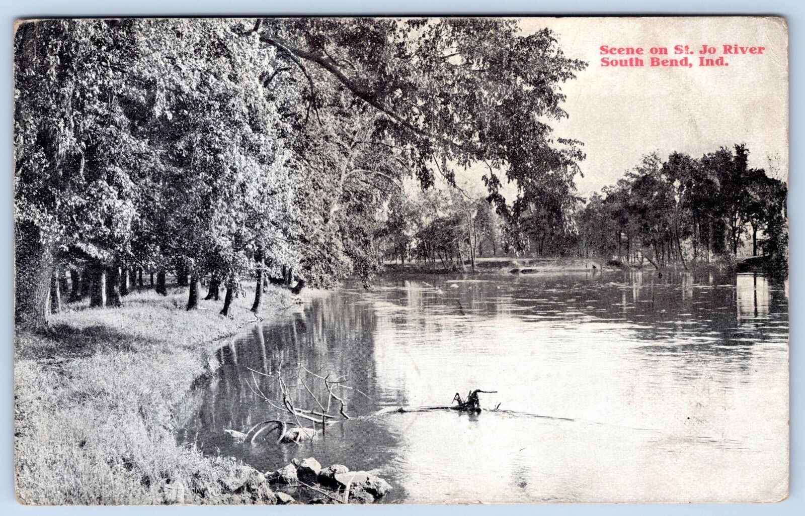 1917 SCENE ON THE ST JOSEPH RIVER SOUTH BEND INDIANA ANTIQUE POSTCARD