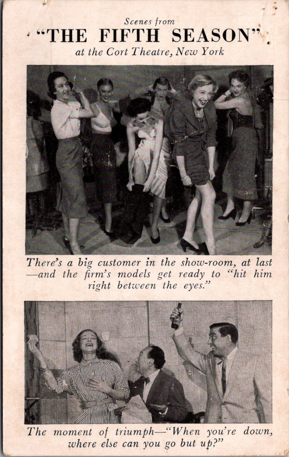 1950s Broadway "The Fifth Season" Cort Theatre NYC Play Postcard 1950s Broadway "The Fifth Season" Cort Theatre NYC Play Postcard
