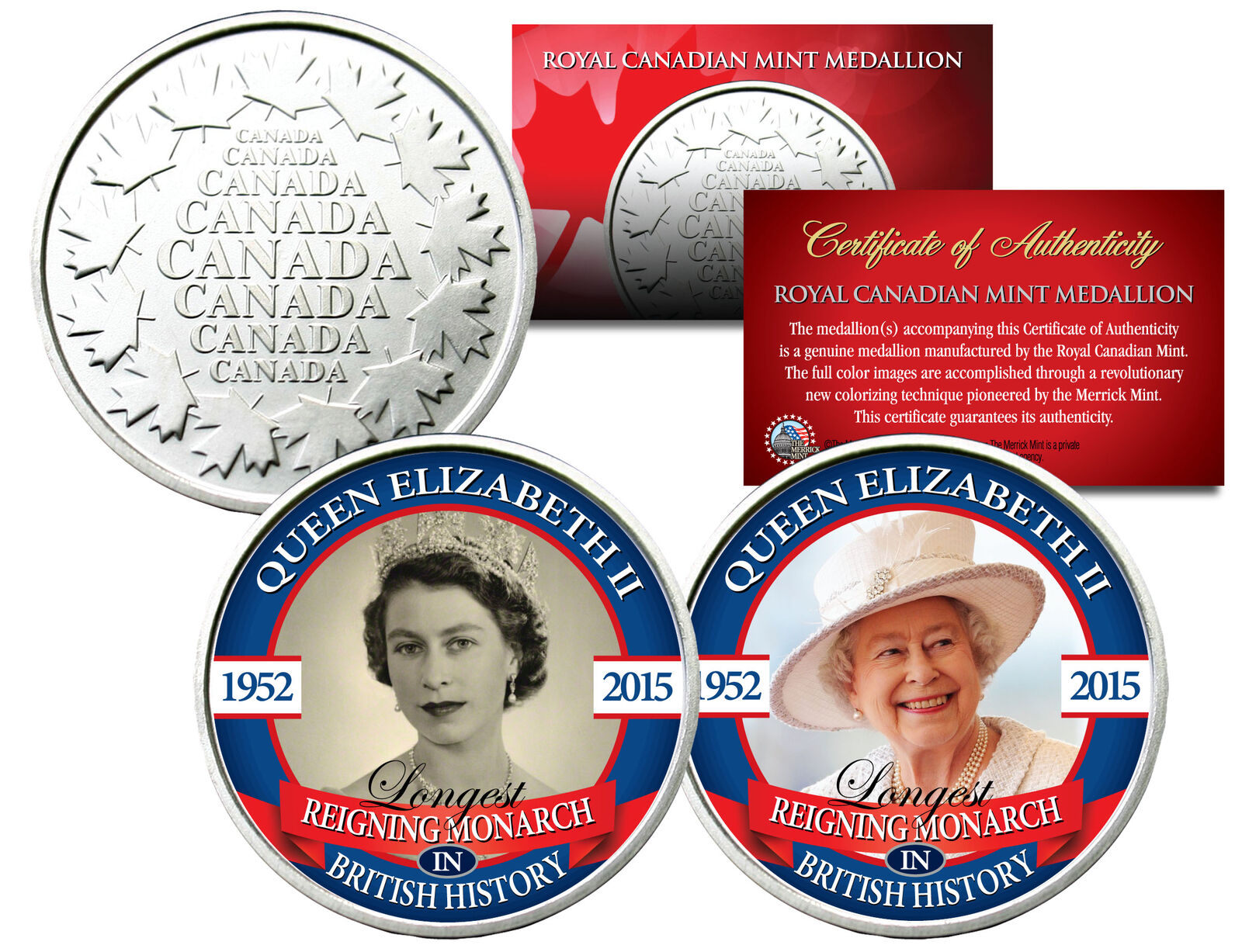 QUEEN ELIZABETH *Longest Reigning* Set of 2 Royal Canadian Mint Medallion Coins
