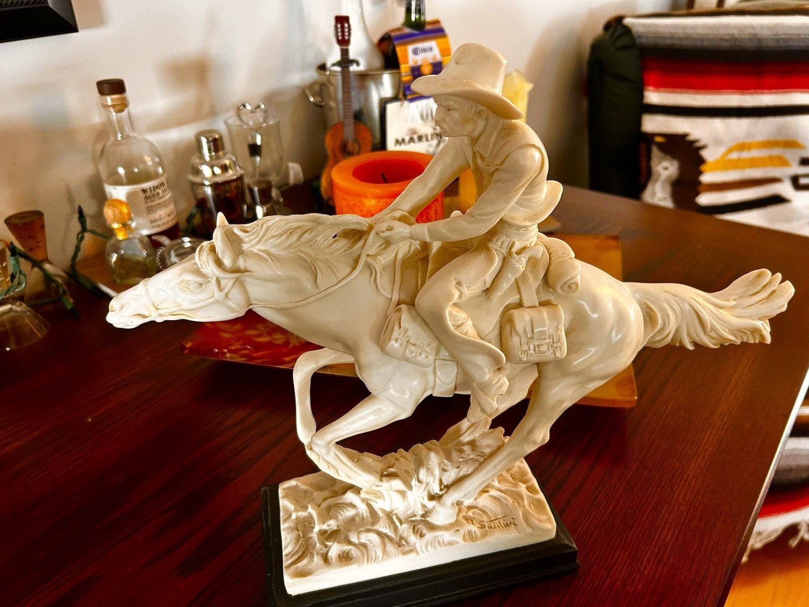 Vintage Frederic Remington "Pony Express" Cowboy Sculpture/NAT SHERMAN NYC 