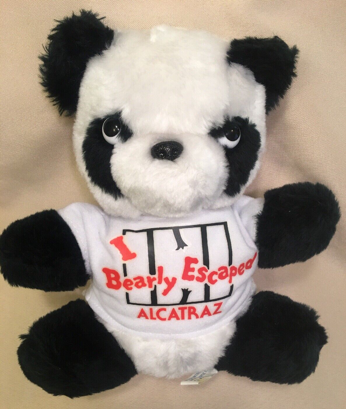 Vtg I Bearly Escaped Alcatraz Teddy Bear Plush Souvenir Panda Shirt White Black