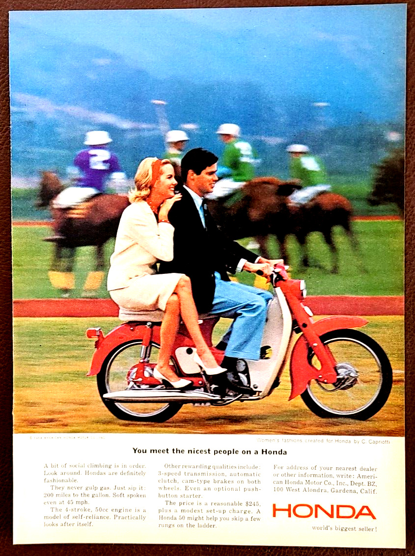 Honda 50 Motorcycle Original 1964 Vintage Print Ad