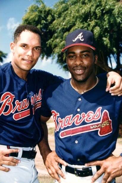 David Justice and Ron Gant Atlanta Braves pose for a portrait at S- Old Photo David Justice and Ron Gant Atlanta Braves pose for a portrait at S- Old Photo