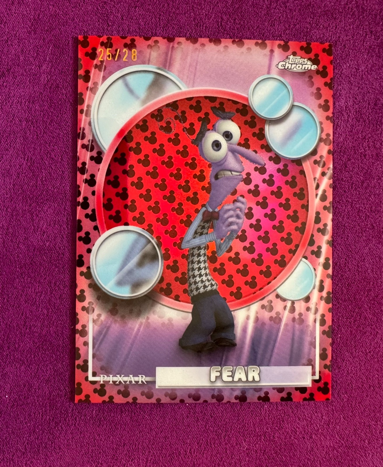 Fear /28 Inside Out - 2026 Topps Chrome Disney Mickey Mouse Red Black Refractor Fear /28 Inside Out - 2026 Topps Chrome Disney Mickey Mouse Red Black Refractor