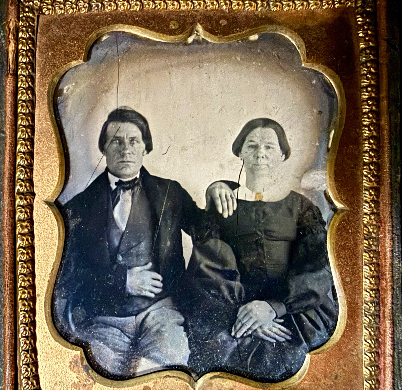 Antique Original Clear Glass Ambrotype Portrait Photograph of Couple circa 1860 Antique Original Clear Glass Ambrotype Portrait Photograph of Couple circa 1860