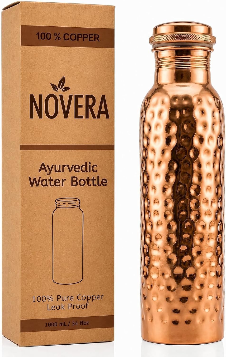 34oz Pure Copper Water Bottle - Handmade Hammered Finish - Ayurvedic Health USA 34oz Pure Copper Water Bottle - Handmade Hammered Finish - Ayurvedic Health USA