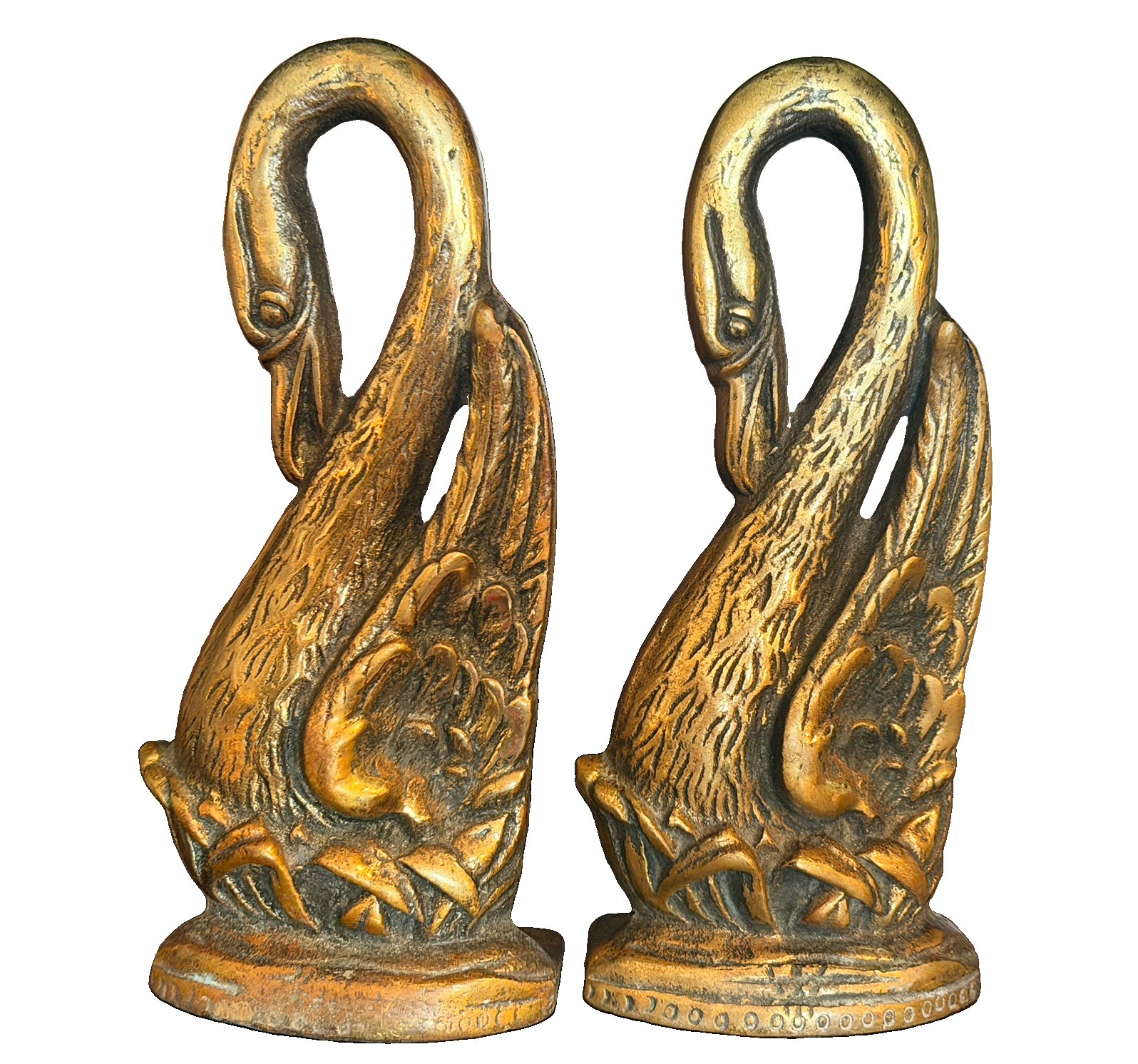 Pair of Vintage Beautiful Quality Solid Brass Swan Bookends Made in England Pair of Vintage Beautiful Quality Solid Brass Swan Bookends Made in England
