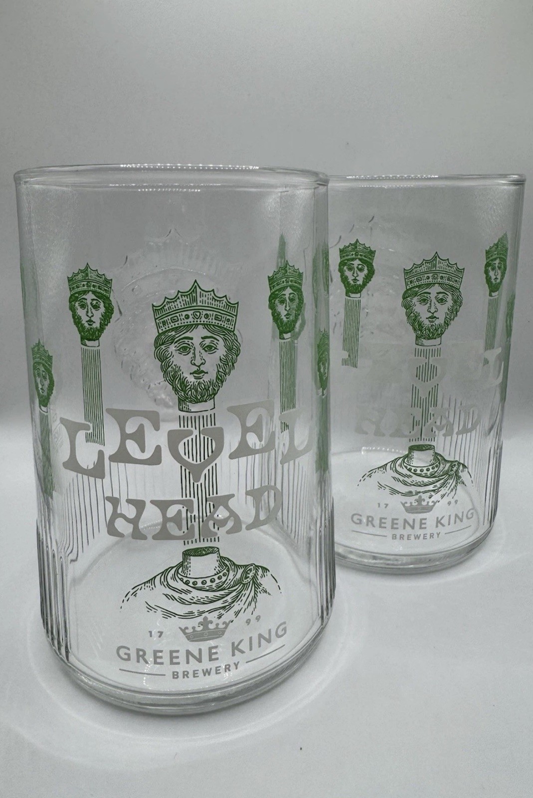 2 x Greene King Level Head Pint Glasses (pair) - Brand New 2 x Greene King Level Head Pint Glasses (pair) - Brand New