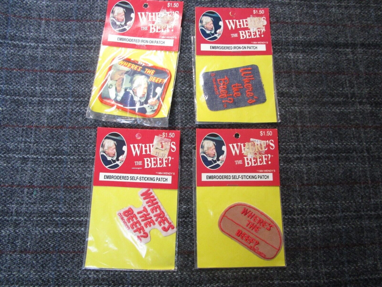 (4) Vintage Where\'s the Beef Wendy\'s Hamburger Patches  Iron On & Self Stick