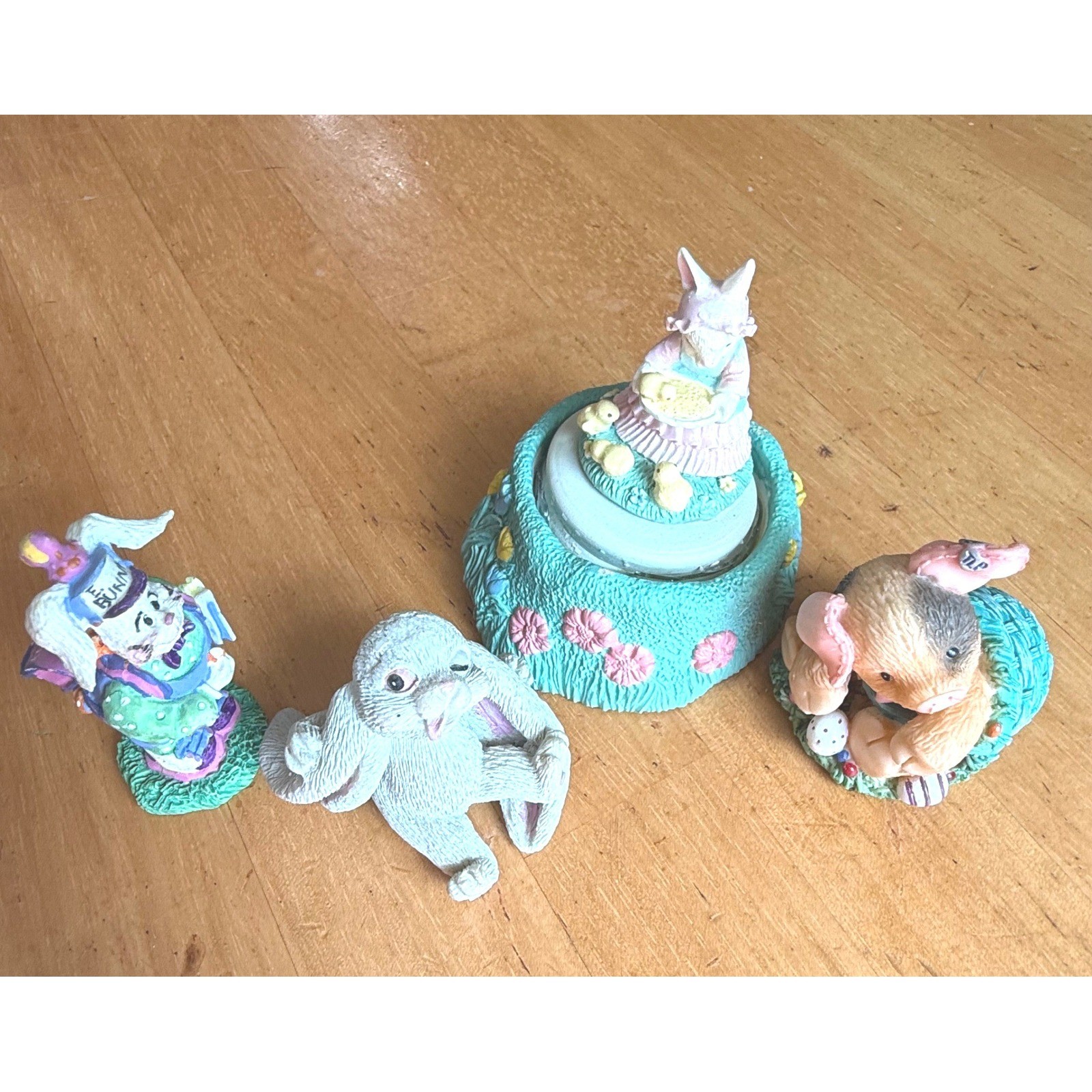 Vintage Enesco Mary Rhyner-Nadig Easter Figurine Set Music Box Spillin The Beans Vintage Enesco Mary Rhyner-Nadig Easter Figurine Set Music Box Spillin The Beans