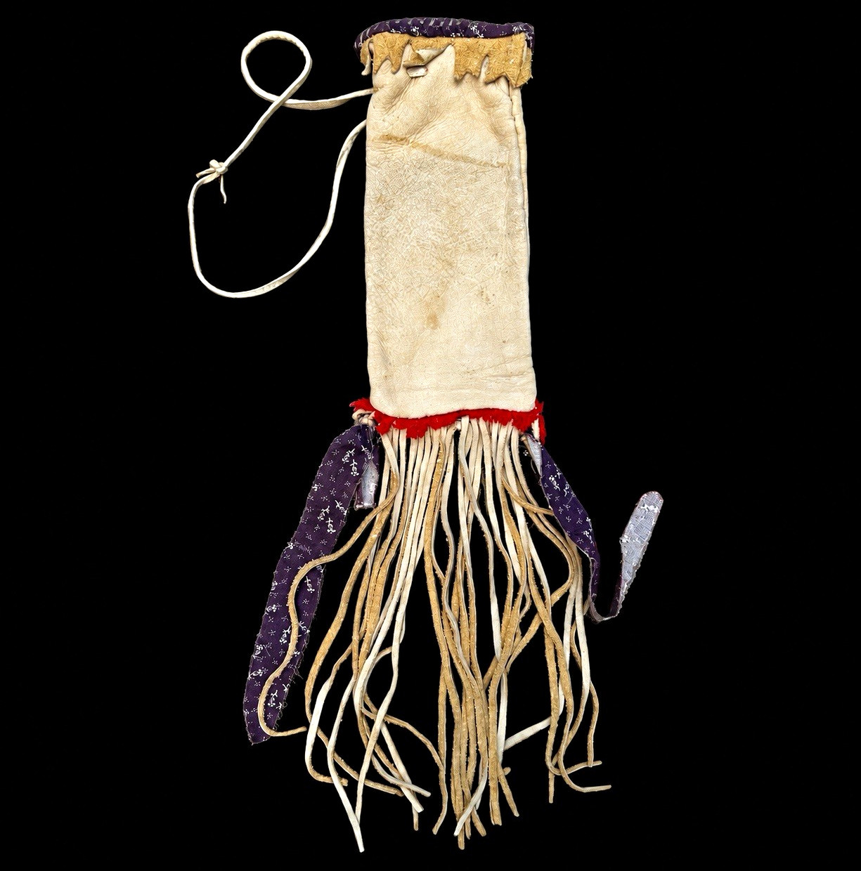 Antique Circa 1900 Iroquois Attributed Medicine Bag Deerskin Trade Cloth Fringe Antique Circa 1900 Iroquois Attributed Medicine Bag Deerskin Trade Cloth Fringe