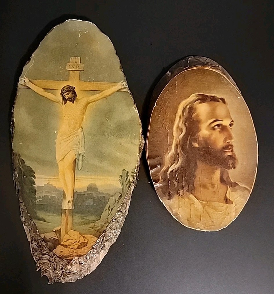 VTG Jesus Wood Wall Decor Crucifixion & Sallman Head of Christ Prescott / Vegas VTG Jesus Wood Wall Decor Crucifixion & Sallman Head of Christ Prescott / Vegas