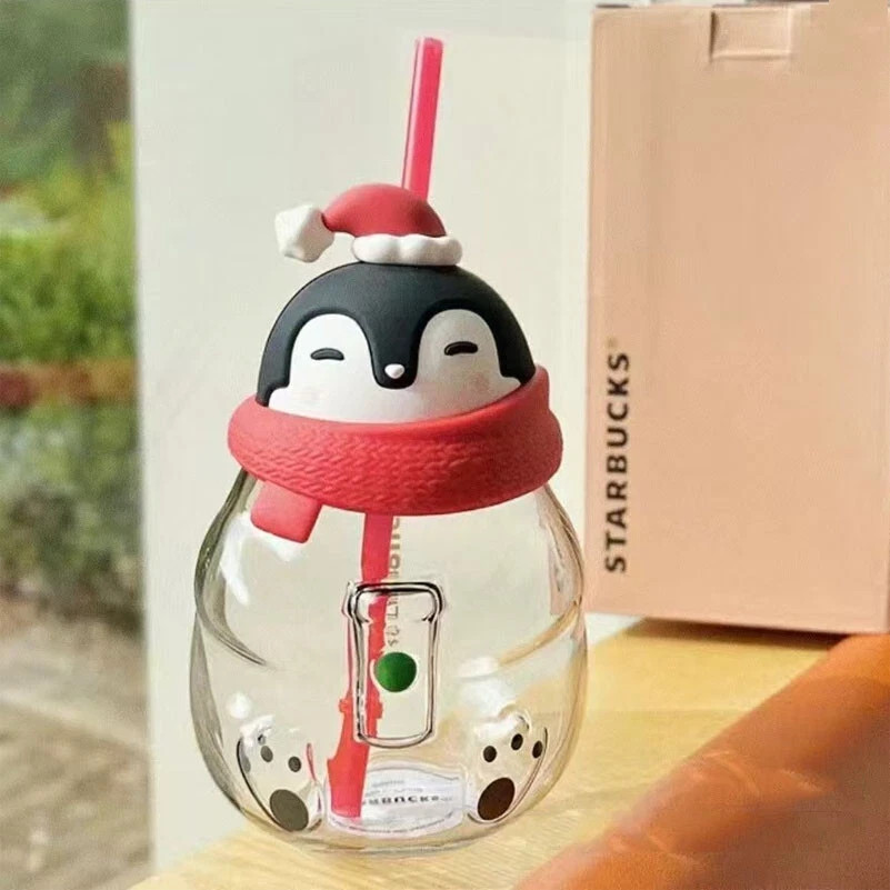 New Rare Starbucks China 2022 Christmas Cute Penguin 22oz Glass Straw Cup New Rare Starbucks China 2022 Christmas Cute Penguin 22oz Glass Straw Cup