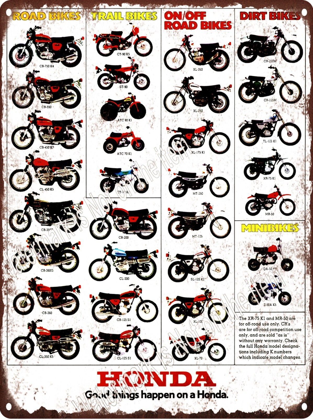 1974 HONDA LINE UP FULL LINE MOTORCYCLE BIKE CT90 Metal Sign 9x12" A805 1974 HONDA LINE UP FULL LINE MOTORCYCLE BIKE CT90 Metal Sign 9x12" A805