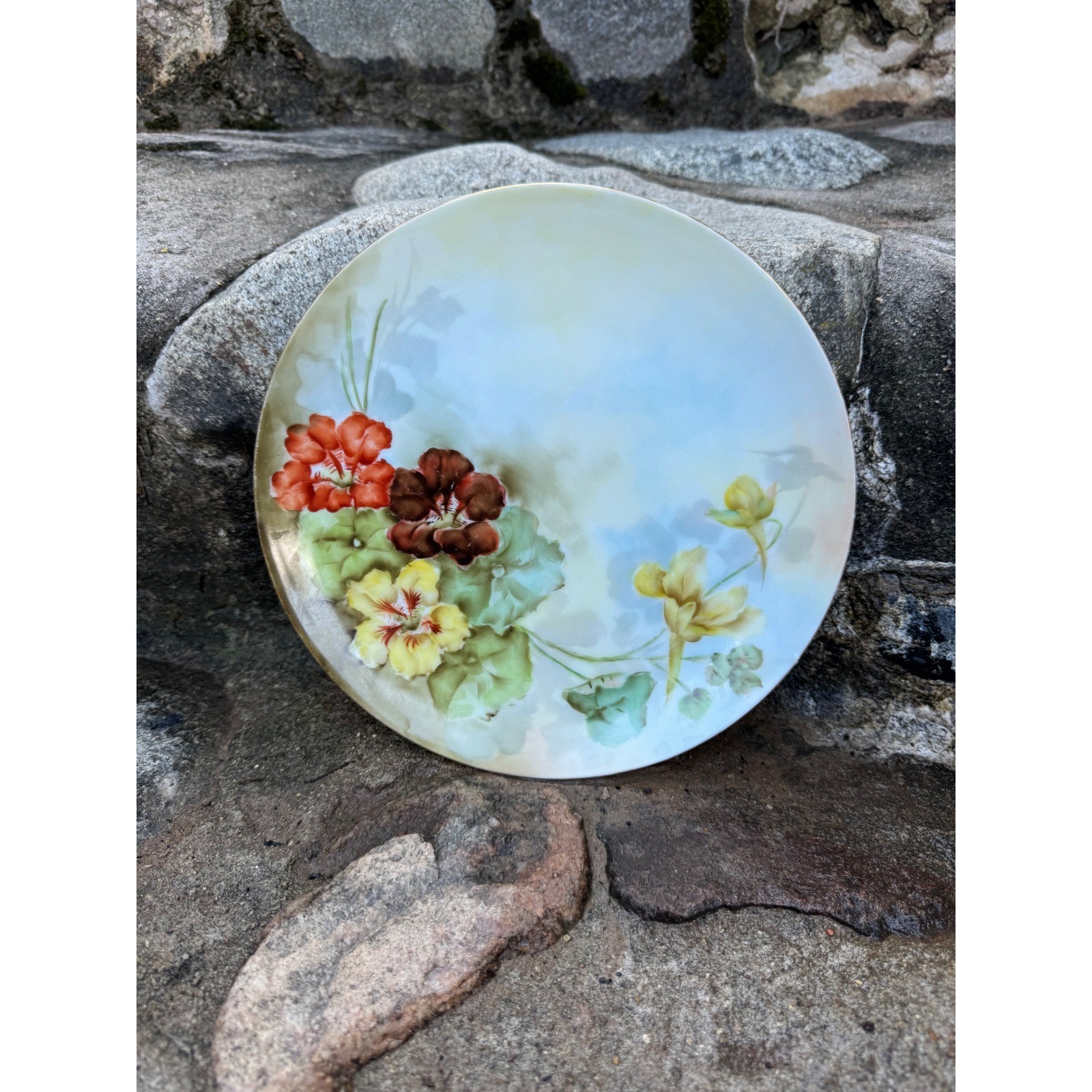 Antique Thomas Sevres Bavaria Hand Painted Floral Porcelain Plate Nasturtiums 8" Antique Thomas Sevres Bavaria Hand Painted Floral Porcelain Plate Nasturtiums 8"