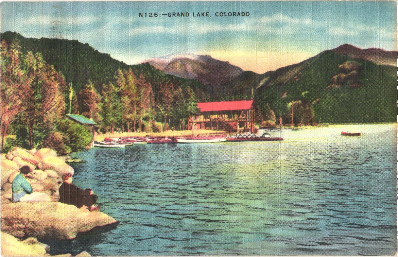 Grand Lake CO Boathouse Mountain View Divided Back Postcard c1910s Posted