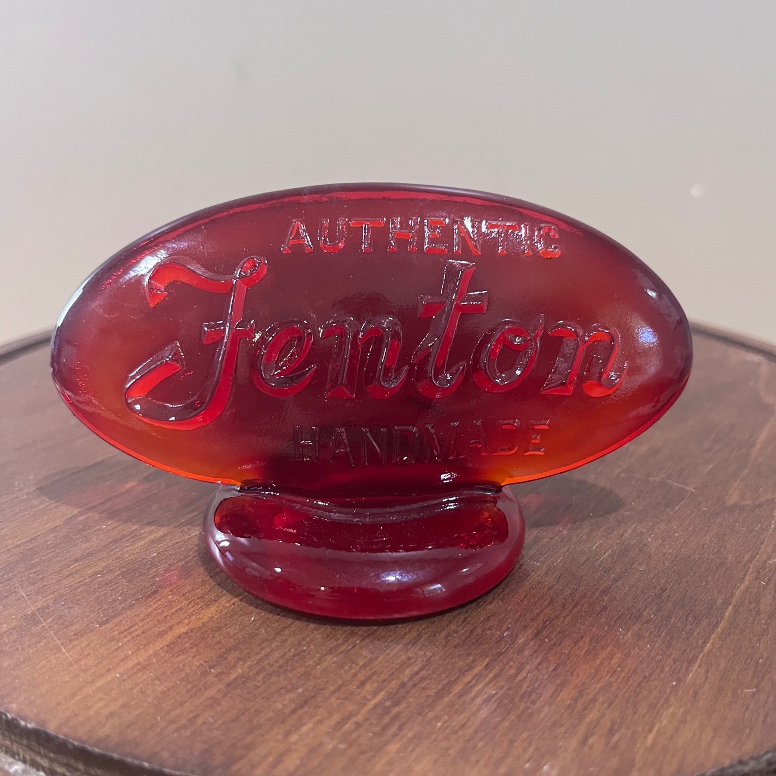 Vtg Fenton Glass Dealer Sign Red Amberina Cadmium Glow Logo Plaque 4" Display Vtg Fenton Glass Dealer Sign Red Amberina Cadmium Glow Logo Plaque 4" Display