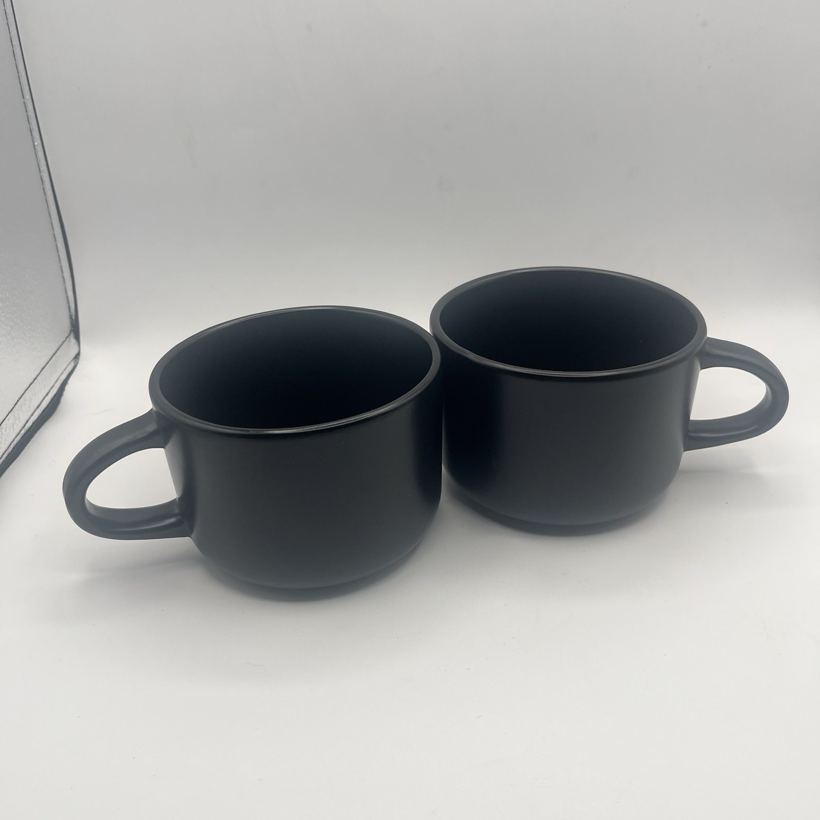 10 Strawberry Street/ 16 oz coffee/ soup mugs/ set of 2/ black ceramic 10 Strawberry Street/ 16 oz coffee/ soup mugs/ set of 2/ black ceramic