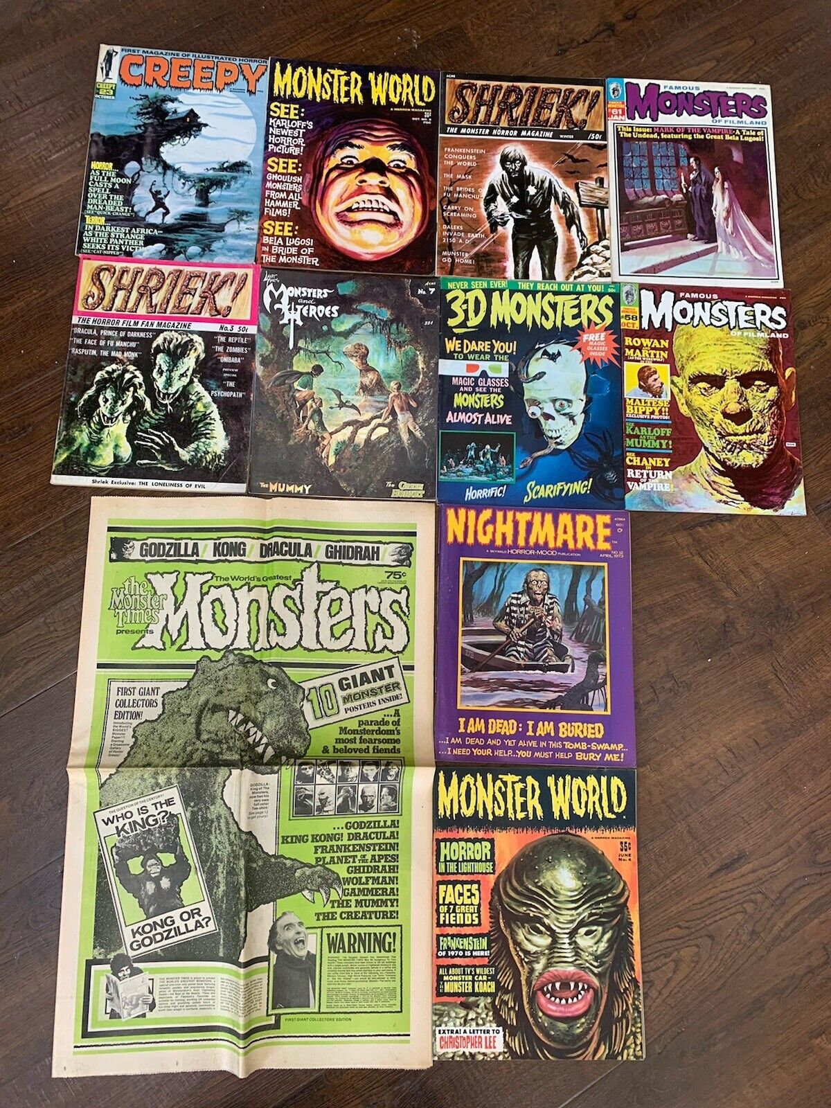 11 Monster Horror Magazines Famous Monsters Monster World FN- LOT 42224-1