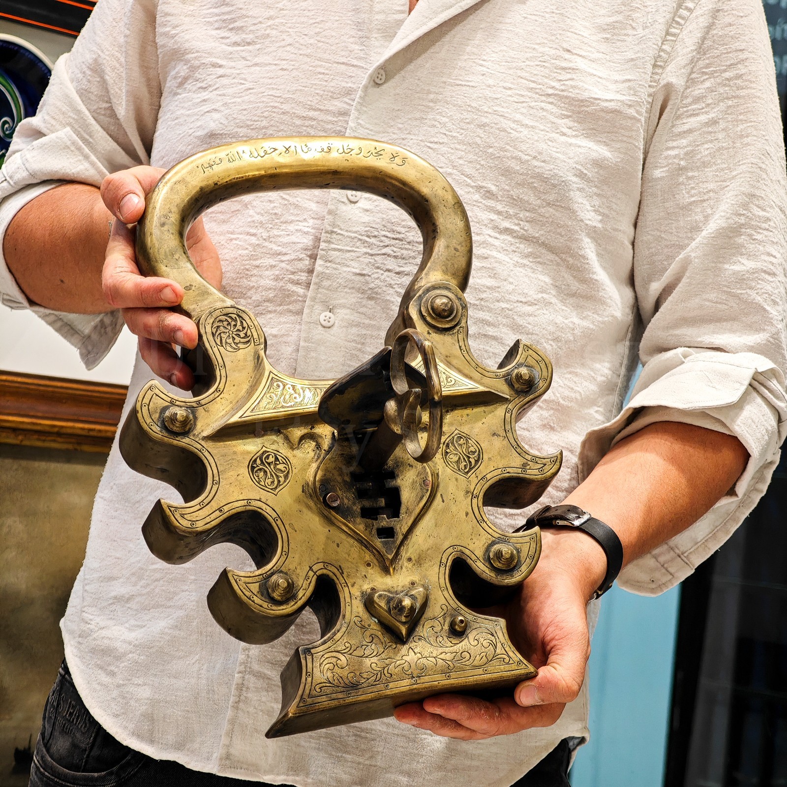 Antique Middle East Brass Padlock Calligraphy - Islamic / Orientalist / Ottoman Antique Middle East Brass Padlock Calligraphy - Islamic / Orientalist / Ottoman