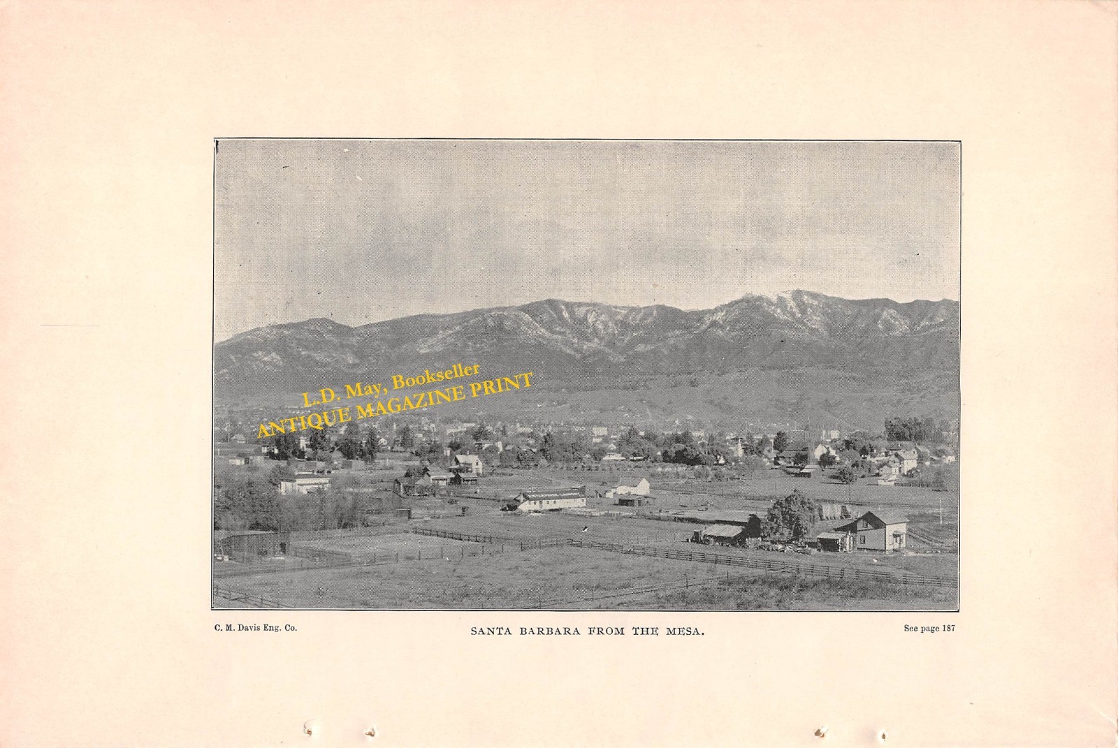 rare original 1899 print Santa Barbara CA Santa Ynez Mountains ** Beach Scene