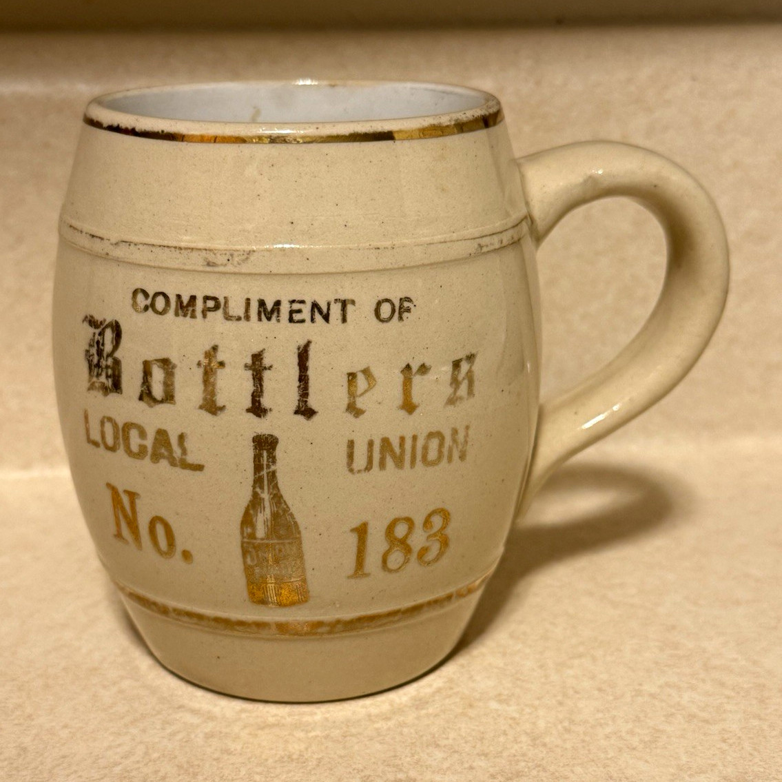 Bottlers Local Union No. 183 Ceramic Beer Mug w/ Crest Breweriana Bottlers Local Union No. 183 Ceramic Beer Mug w/ Crest Breweriana