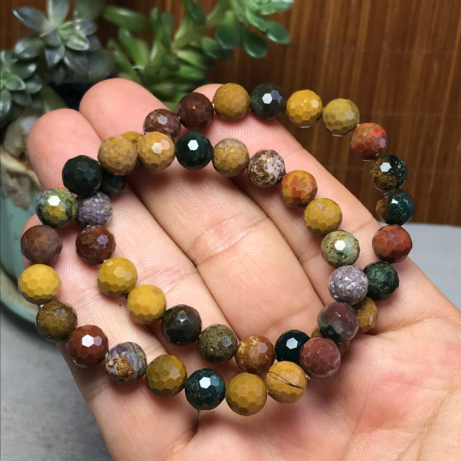 2Pcs Wholesal Natural Ocean Jasper bracelets Crystal ball sphere facet 8mm 7682 2Pcs Wholesal Natural Ocean Jasper bracelets Crystal ball sphere facet 8mm 7682