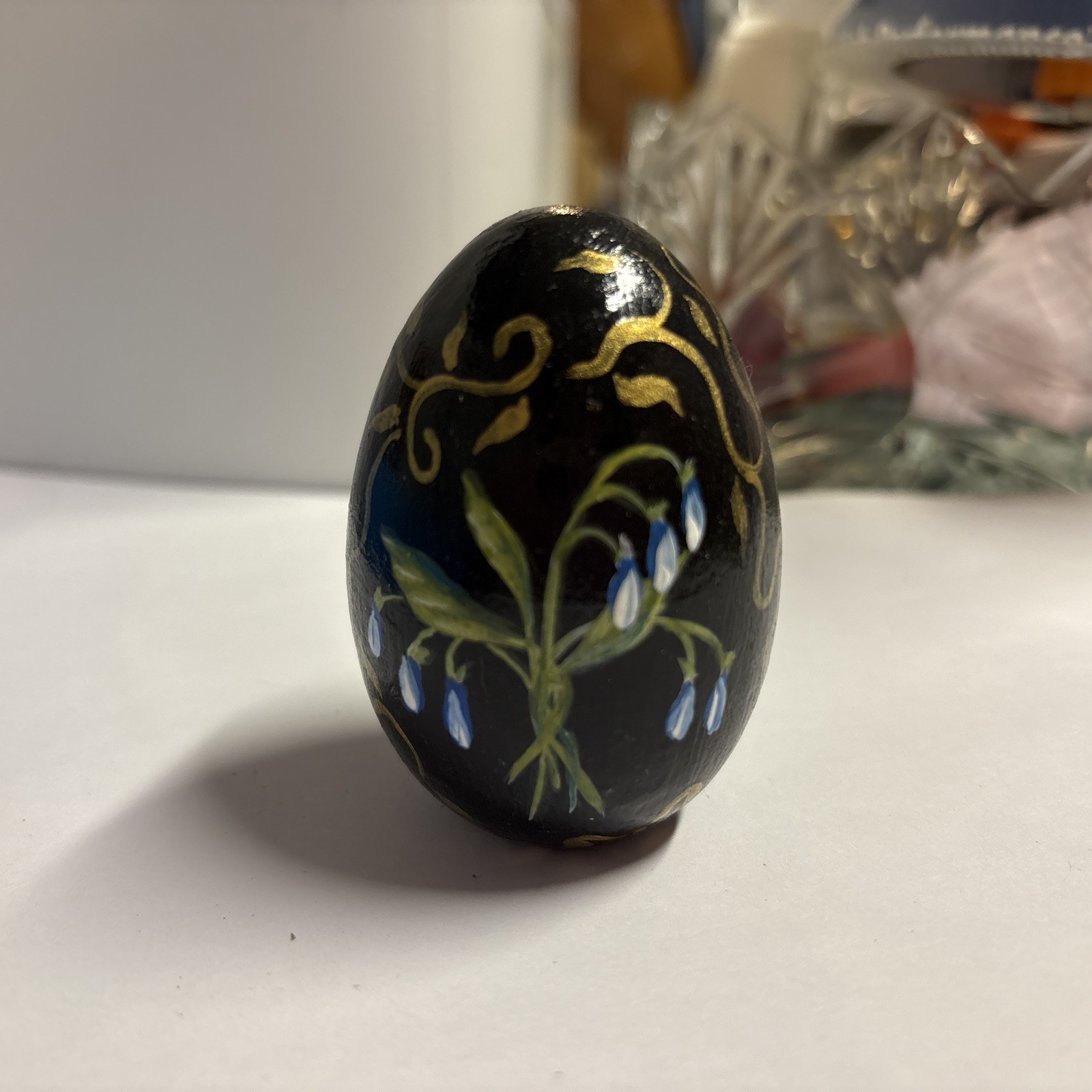 Vintage Hand Painted Folk Art Wooden Egg Signed