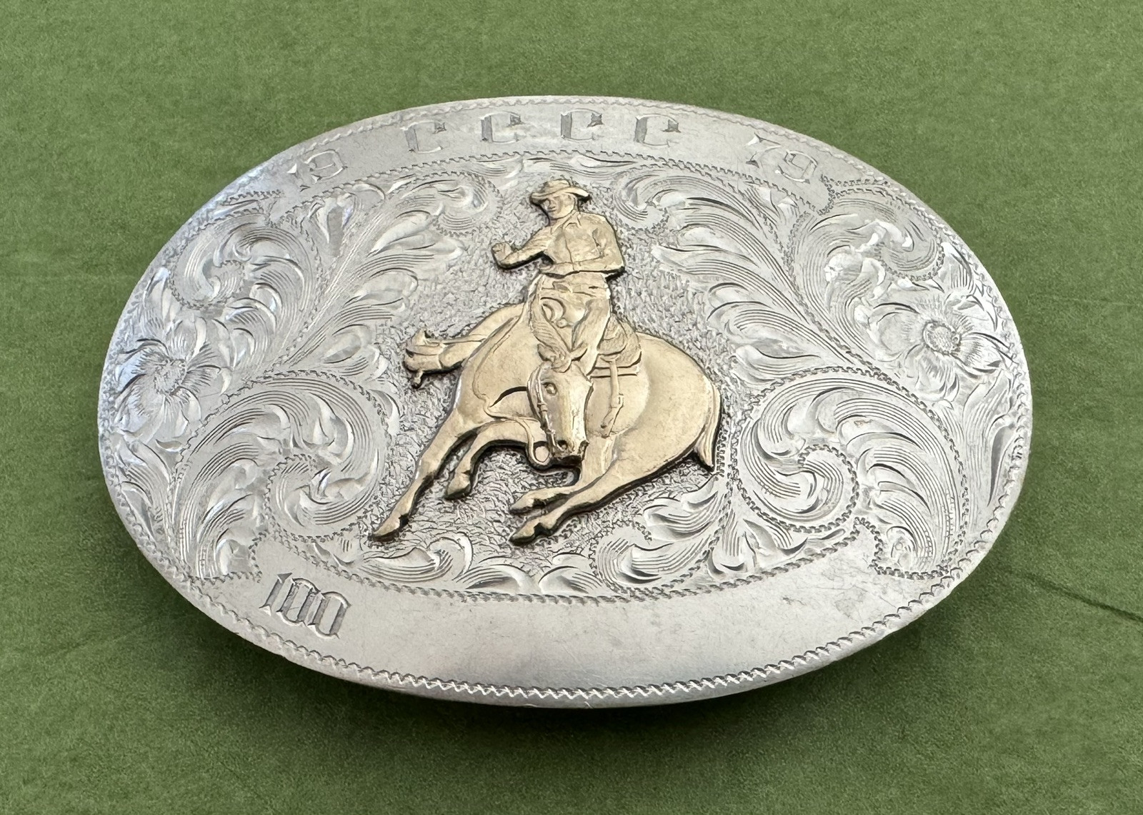 VTG 1979 CCCC SCHAEZLEIN Sterling Silver 12K Gold CA Cutting Trophy Belt Buckle VTG 1979 CCCC SCHAEZLEIN Sterling Silver 12K Gold CA Cutting Trophy Belt Buckle