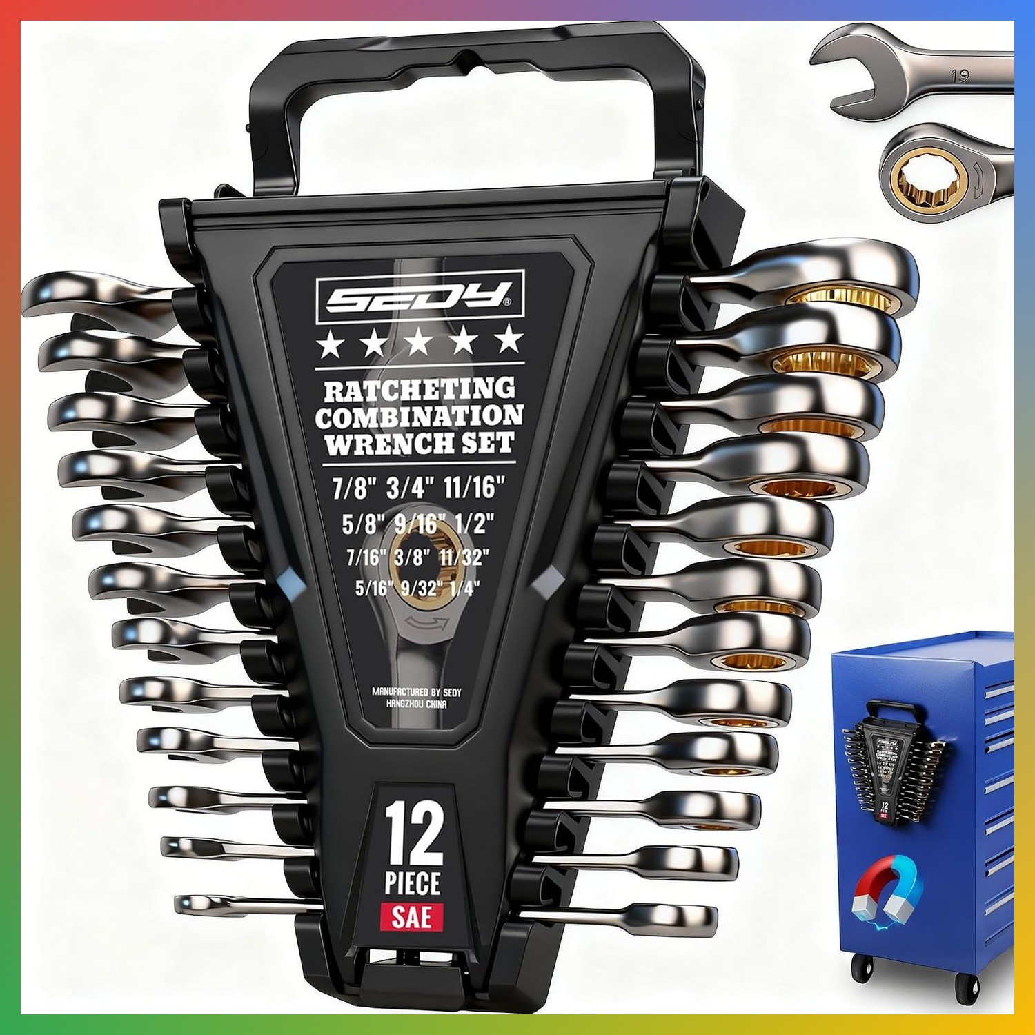 12 Piece SAE Ratchet Wrench Set CrV Steel 72 Tooth Mechanic Organizer 12 Piece SAE Ratchet Wrench Set CrV Steel 72 Tooth Mechanic Organizer