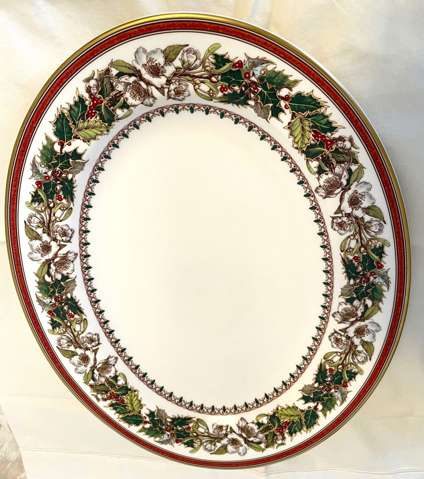 Spode Christmas Rose Platter Oval 15" TAG BONE CHINA GOLD Burgundy NEW VTG Spode Christmas Rose Platter Oval 15" TAG BONE CHINA GOLD Burgundy NEW VTG