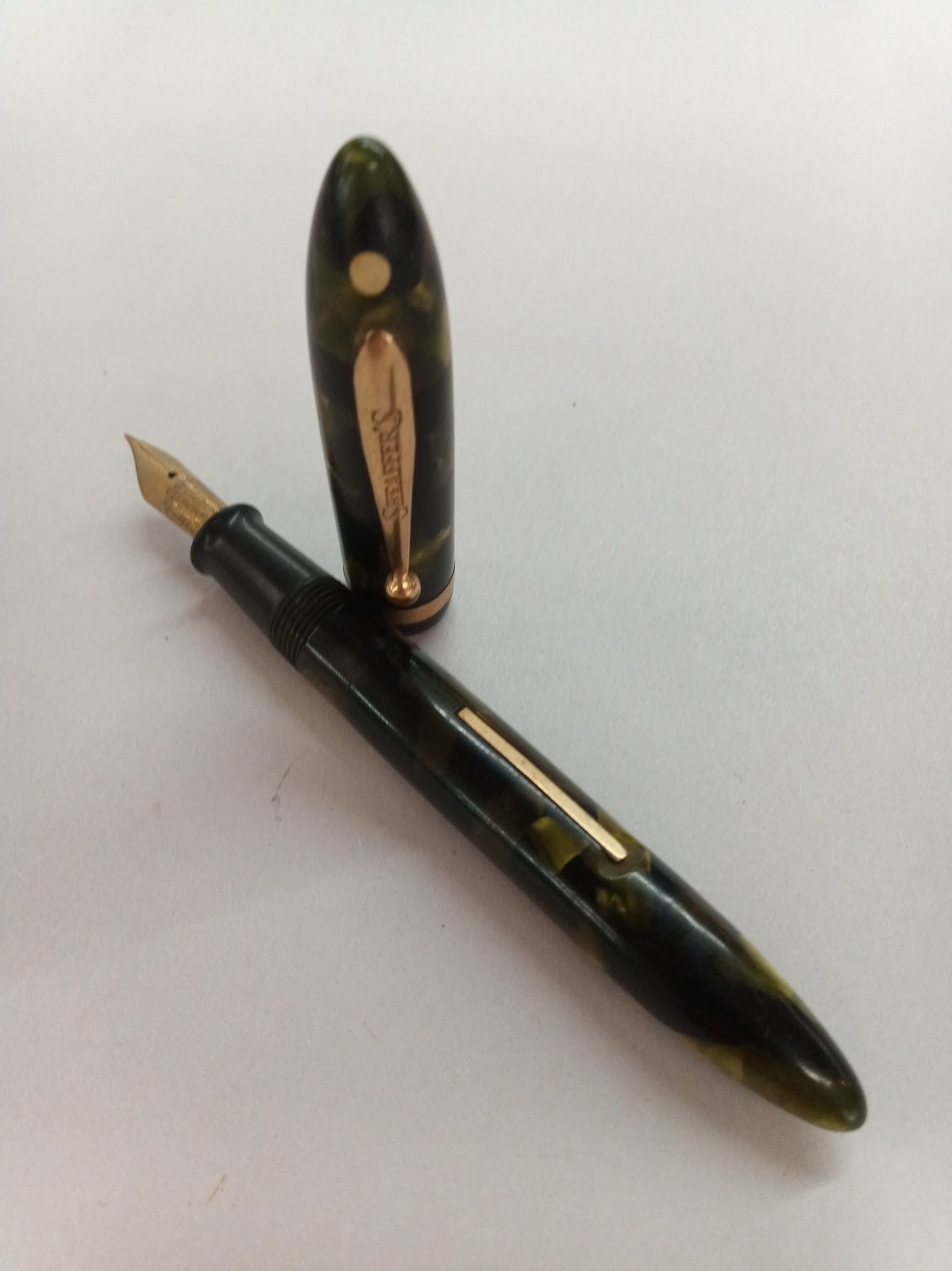 Vintage 1930's Sheaffer Balance Fountain Pen Marine Green Marble Vintage 1930's Sheaffer Balance Fountain Pen Marine Green Marble