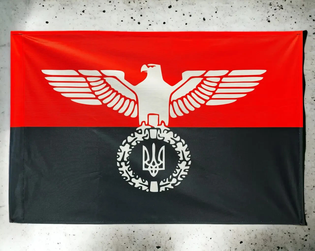 Ukrainian red and black flag of morale of soldiers eagle with trident Ukrainian red and black flag of morale of soldiers eagle with trident