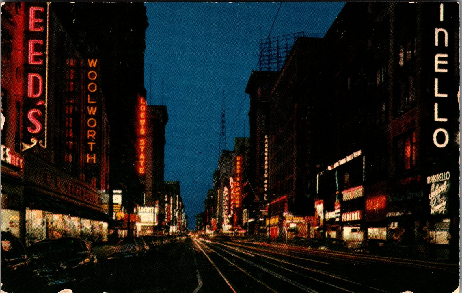 1950s Broadway at Night Los Angeles CA Neon Street Scene Postcard 1950s Broadway at Night Los Angeles CA Neon Street Scene Postcard